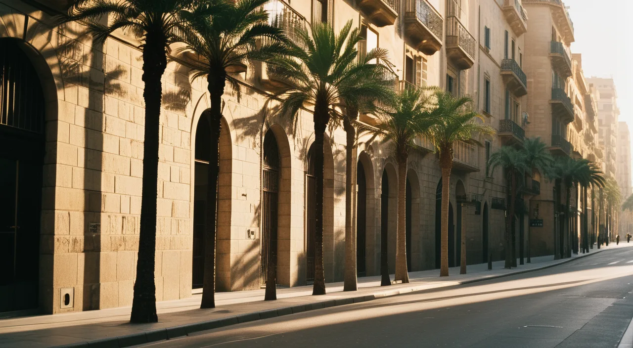 A sunlit Barcelona street in early morning light